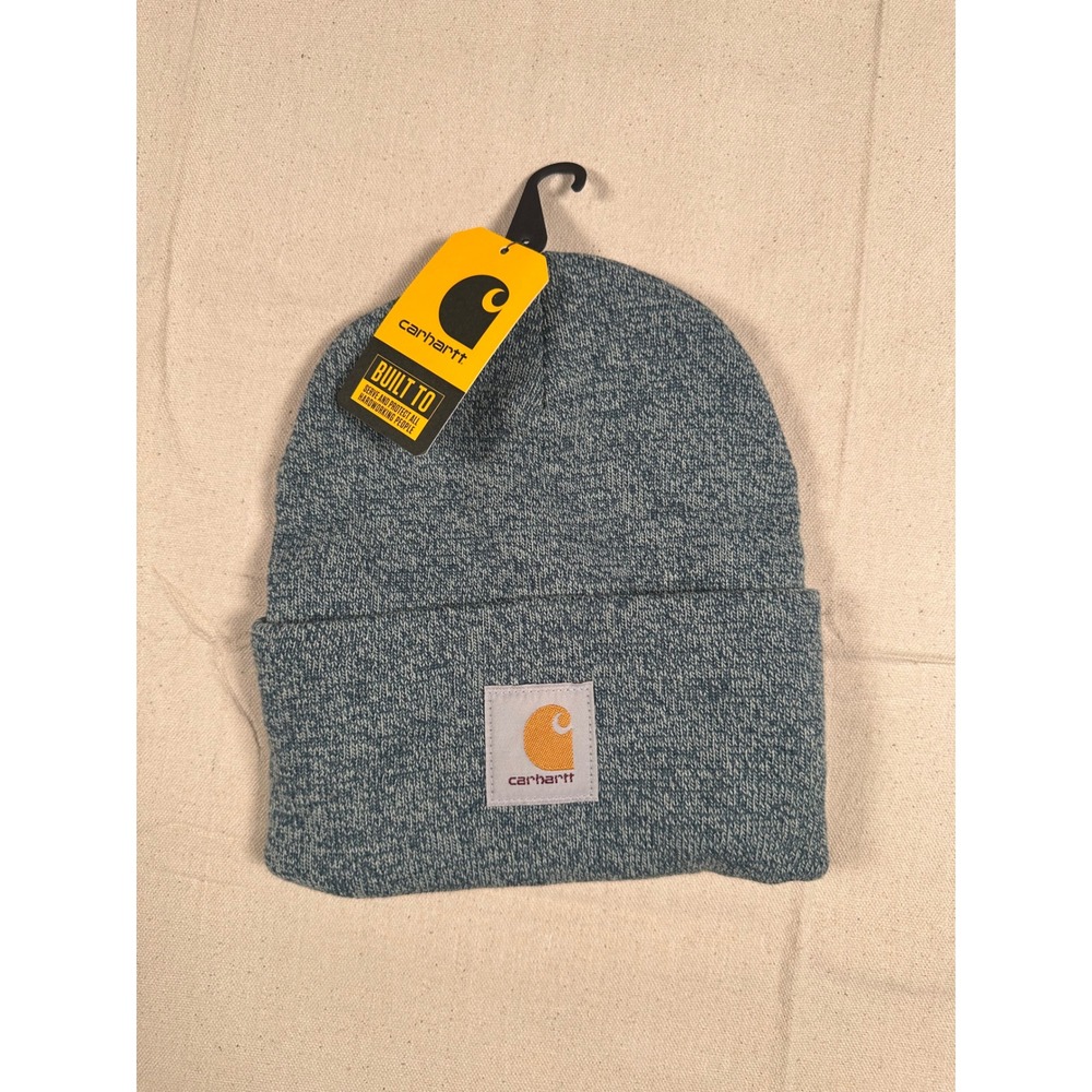 Carhartt A18 Knit Cuffed Beanie Blue Heather Marl Logo Patch Watch Hat NWT